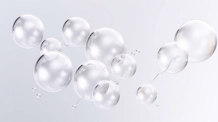 Pink and white concept realistic hydro bubble showcase background in full frame macro close up with selective focus blur. 3D carbonated drops with copy space for beauty care grooming product and medic