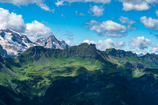 Padon mountain ridge and part of Marmolada mountain group with highest Punte Penia mountain peak in the Dolomitec