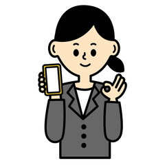 ビジネスパーソン　スマートフォン　OK スーツ　女性　イラスト　仕事