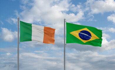 Ireland and Brazil flags, country relationship concept