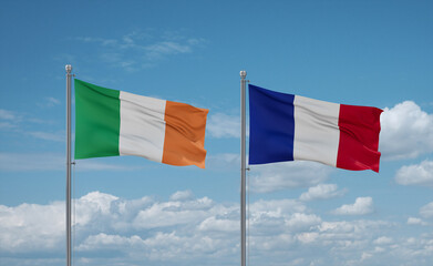 Ireland and France flags, country relationship concept
