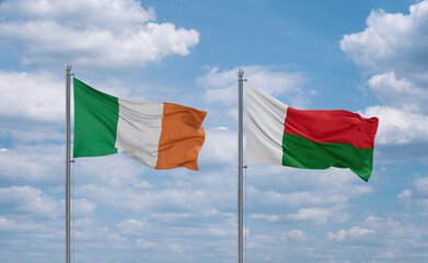 Madagascar and Ireland flags, country relationship concept