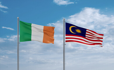 Malaysia and Ireland flags, country relationship concept