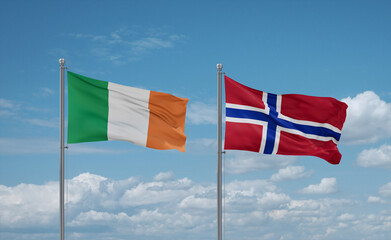 Norway and Ireland flags, country relationship concept