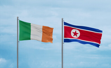 North Korea and Ireland flags, country relationship concept