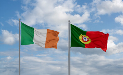 Portugal and Ireland flags, country relationship concept