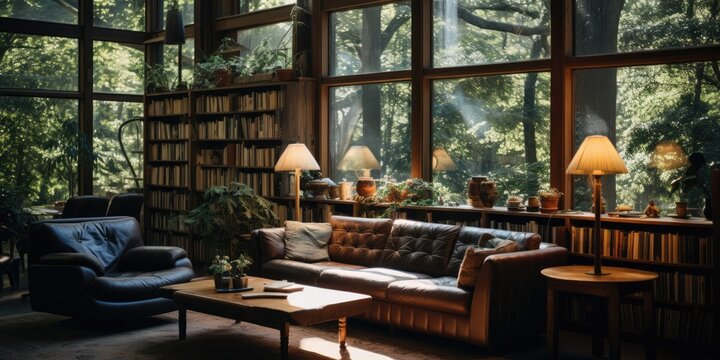 A library that is designed to be both cozy and inviting. AI Generative