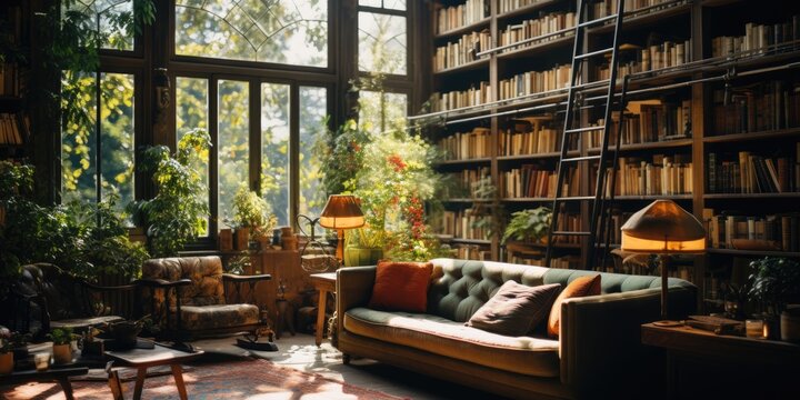 A library that is designed to be both cozy and inviting. AI Generative