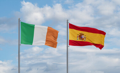 Spain and Ireland flags, country relationship concept