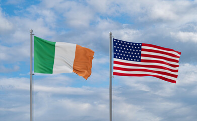 USA and Ireland flags, country relationship concepts