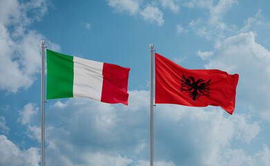 Italy and Albania national flags, country relationship concept