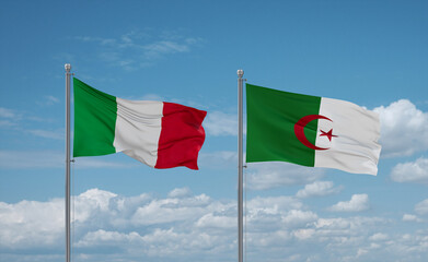 Italy and Algeria national flags, country relationship concept