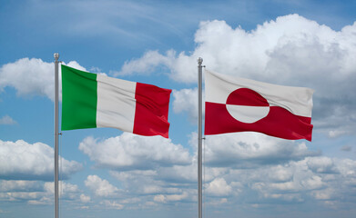 Greenland and Italy flags, country relationship concept