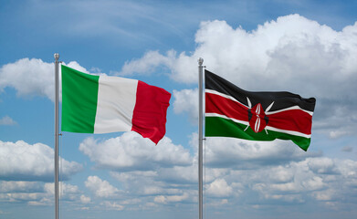 Kenya and Italy flags, country relationship concept