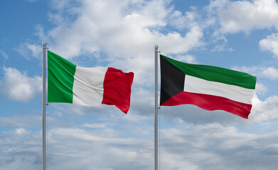 Kuwait and Italy flags, country relationship concept
