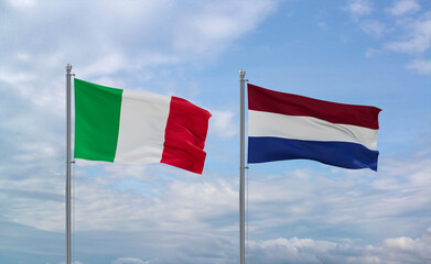 Netherlands and Italy flags, country relationship concept