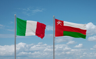 Oman and Italy flags, country relationship concept