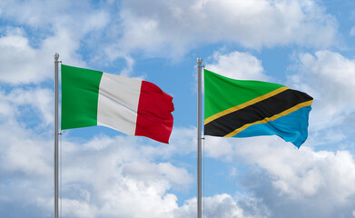 Tanzania and Italy flags, country relationship concept