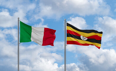 Uganda and Italy flags, country relationship concept