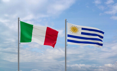 Uruguay and Italy flags, country relationship concept