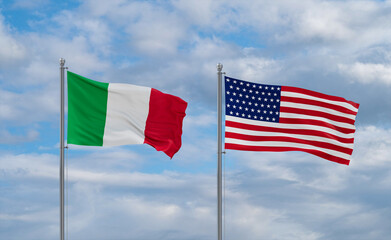 USA and Italy flags, country relationship concepts