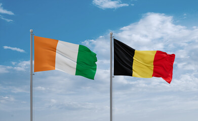 Belgium and Ivory Coast flags, country relationship concept