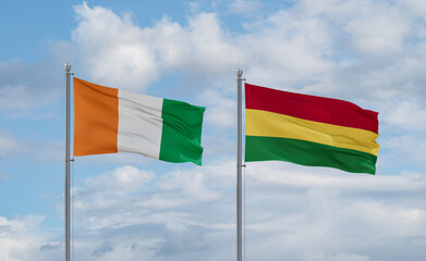 Bolivia and Ivory Coast flags, country relationship concept