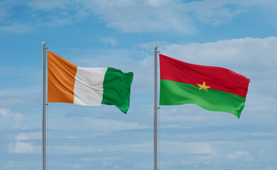 Burkina Faso and Ivory Coast flags, country relationship concept
