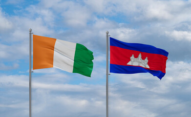 Cambodia and Ivory Coast flags, country relationship concept