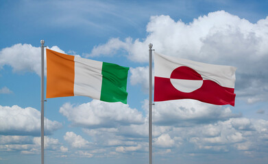 Greenland and Ivory Coast flags, country relationship concept