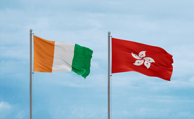 Hong Kong and Ivory Coast flags, country relationship concept