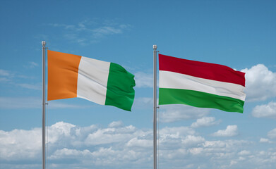 Hungary and Ivory Coast flags, country relationship concept