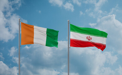 Iran and Ivory Coast flags, country relationship concept