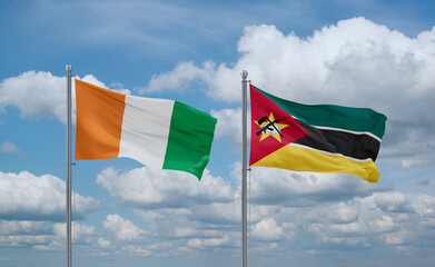 Mozambique and Ivory Coast flags, country relationship concept
