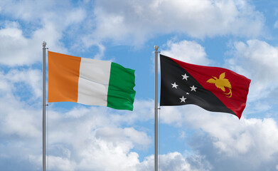 Papua New Guinea and Ivory Coast flags, country relationship concept