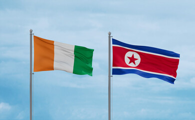 North Korea and Ivory Coast flags, country relationship concept