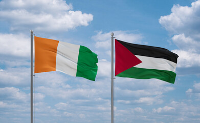 Palestine and Ivory Coast flags, country relationship concept