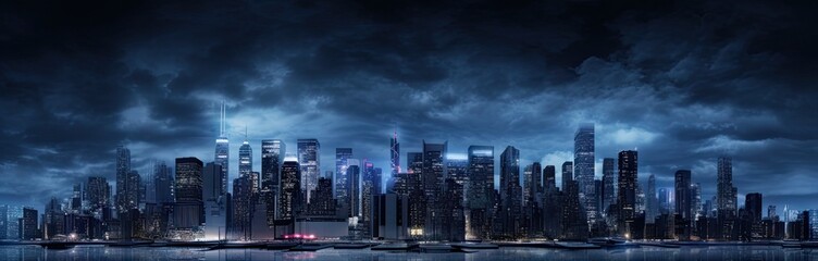 Fototapeta premium City of lights. Vibrant urban skyline at night. Metropolitan dreams. Glowing cityscape after dark. Evening elegance. Nighttime panorama