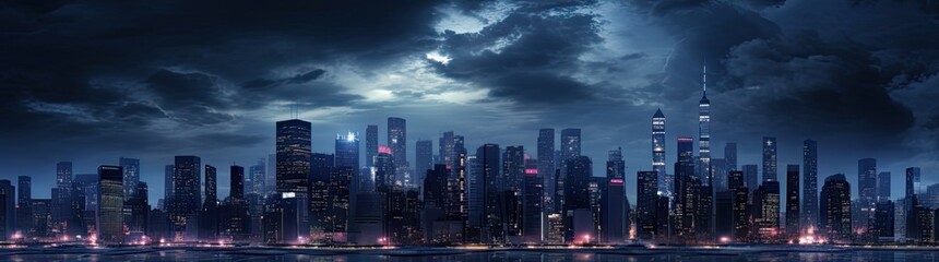 Fototapeta premium City of lights. Vibrant urban skyline at night. Metropolitan dreams. Glowing cityscape after dark. Evening elegance. Nighttime panorama