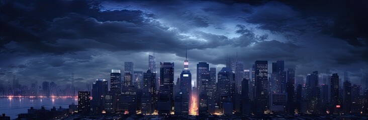 City of lights. Vibrant urban skyline at night. Metropolitan dreams. Glowing cityscape after dark. Evening elegance. Nighttime panorama