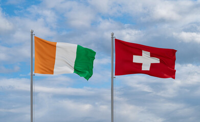 Switzerland and Ivory Coast flags, country relationship concept