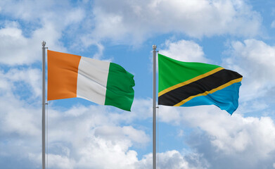 Tanzania and Ivory Coast flags, country relationship concept
