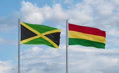 Bolivia and Jamaica flags, country relationship concept