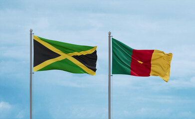 Cameroon and Jamaica flags, country relationship concept