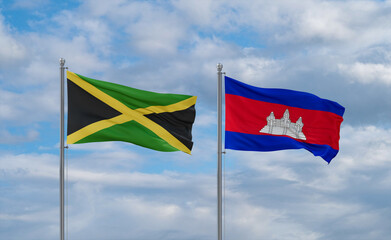 Cambodia and Jamaica flags, country relationship concept