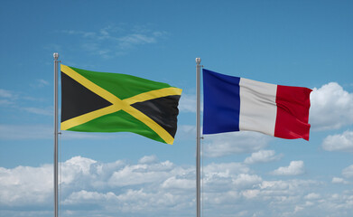 Jamaica and France flags, country relationship concept