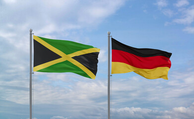 Germany and Jamaica flags, country relationship concept