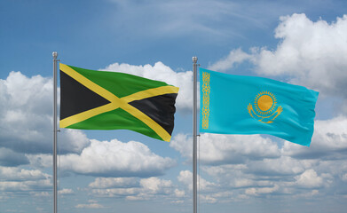 Kazakhstan and Jamaica flags, country relationship concept