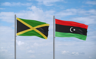 Libya and Jamaica flags, country relationship concept