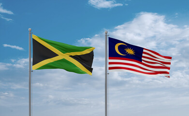 Malaysia and Jamaica flags, country relationship concept